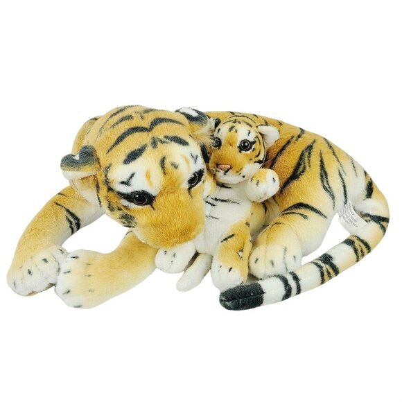 Bengal Tiger with Cub Plush Large Realistic Mom Baby Lying Down Stuffed Animal - Picture 2 of 8
